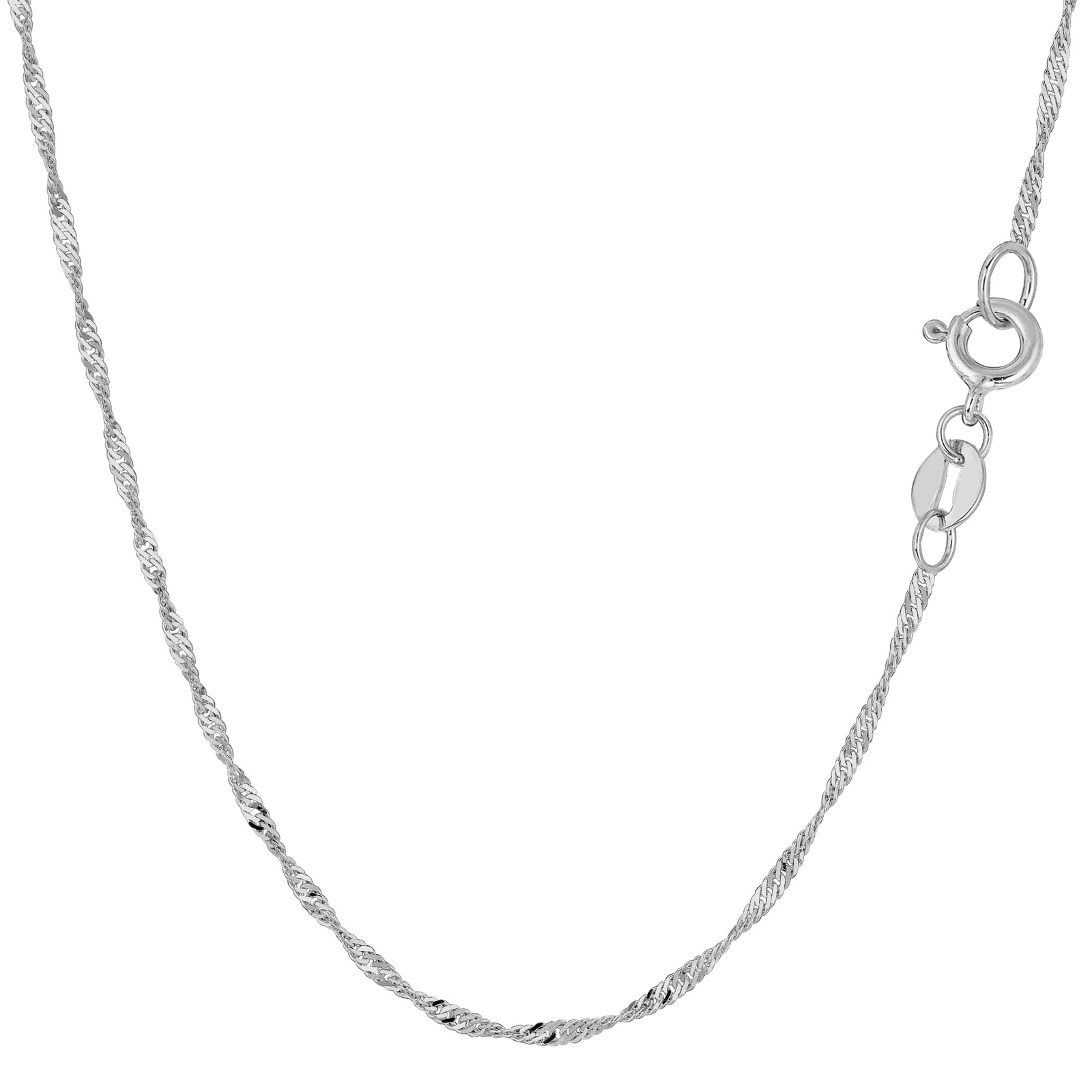 14k White Real Gold Singapore Chain Necklace, 1.5mm, 18″