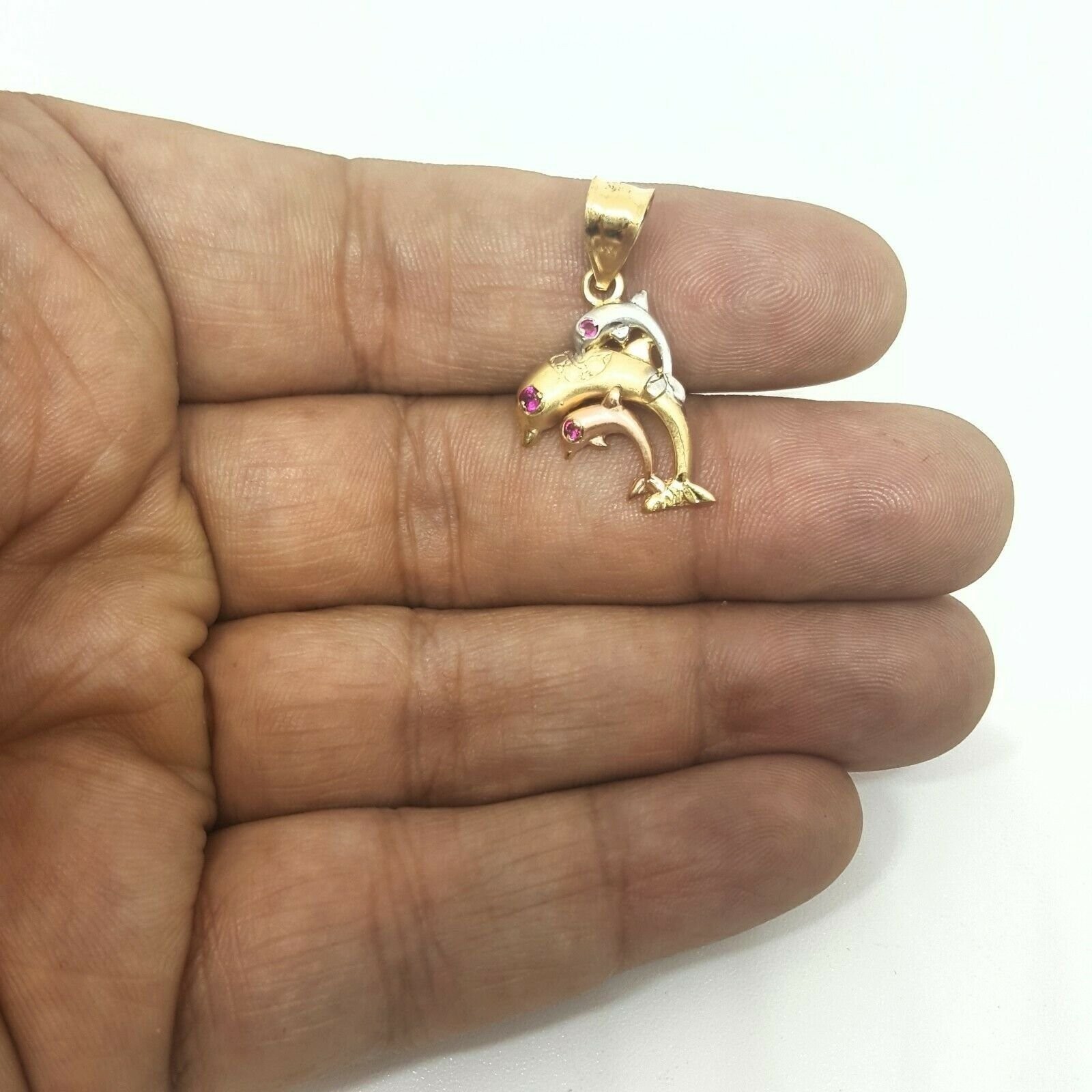 New 14k tri color Gold 3 dolphins Pendant charm gift fine jewelry for her 2.4g