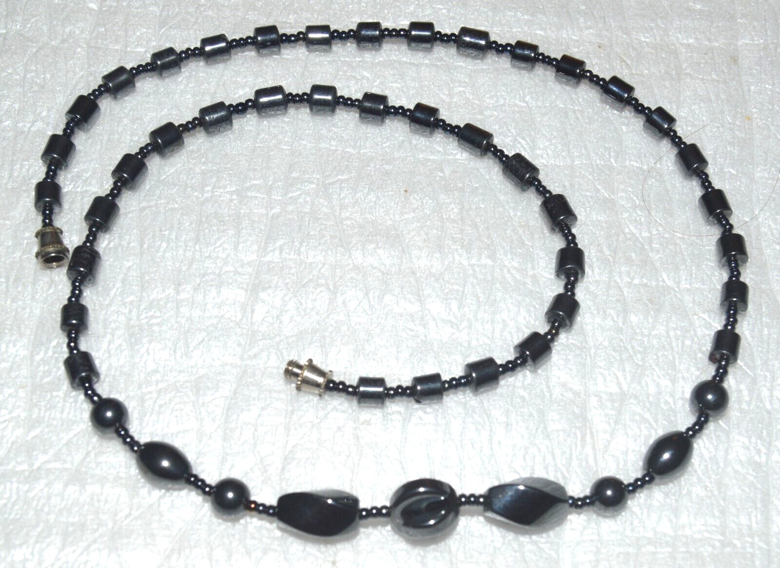 Gray Multi-Shape/Size Bead Necklace 19″ Long Jewelry Metal/Glass Dark Gray