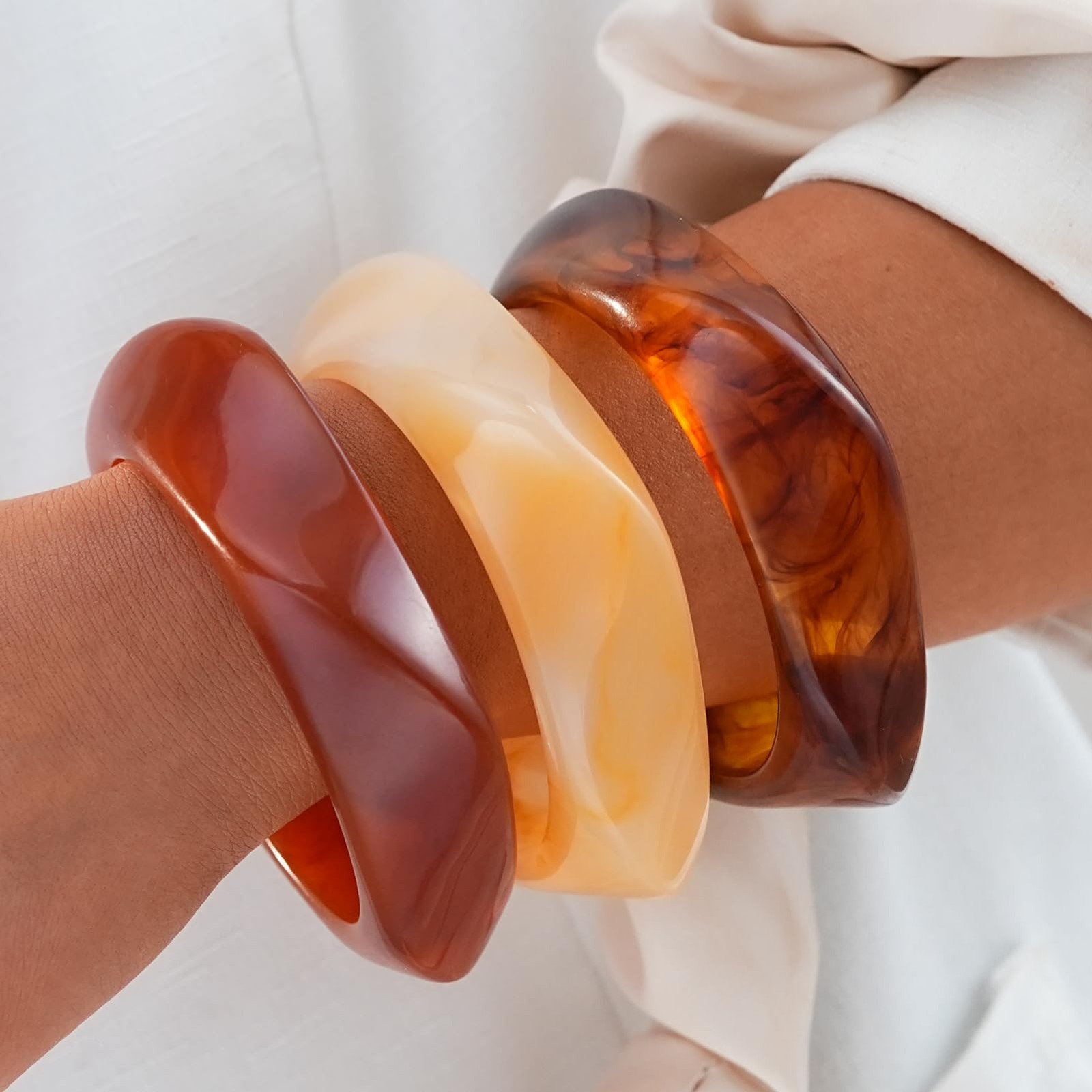 Chunky Resin Acrylic Bangle Bracelets for Women, Colorful Wide Geometric Bang…