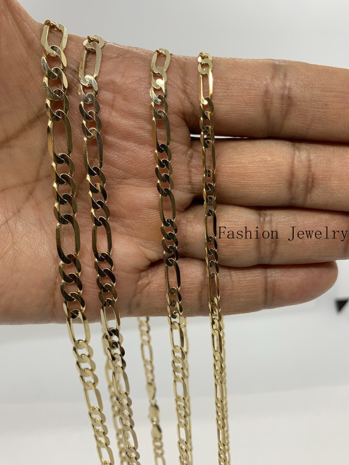14K Solid Yellow Gold Figaro Link Chains Necklace Men’s/Women’s 4mm-6mm 18″-30″