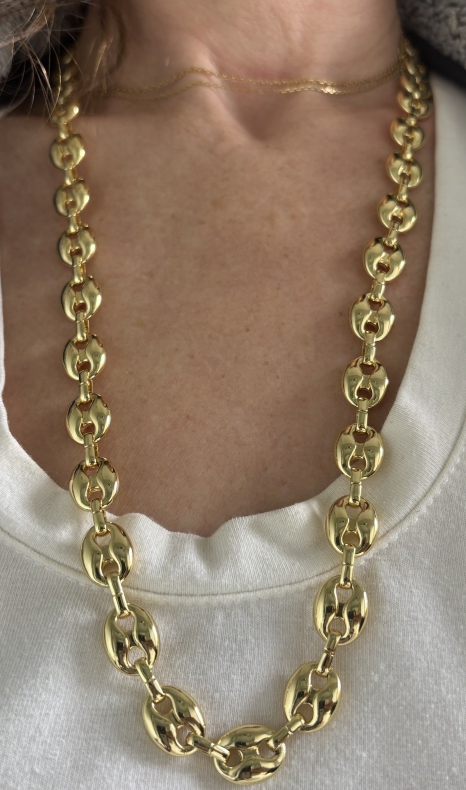 14k Yellow Gold Plated Puffy Puffed Anchor Mariner Link Chain Necklace 1cm 26in