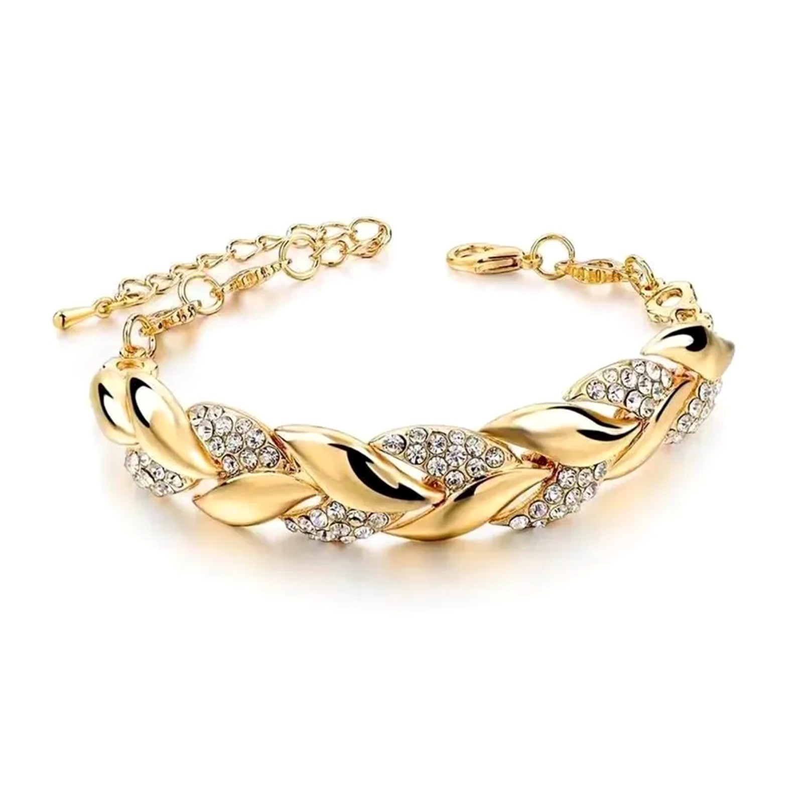 Braided Leaf Bracelet Crystal Charm Adjustable Cord Womens Gift
