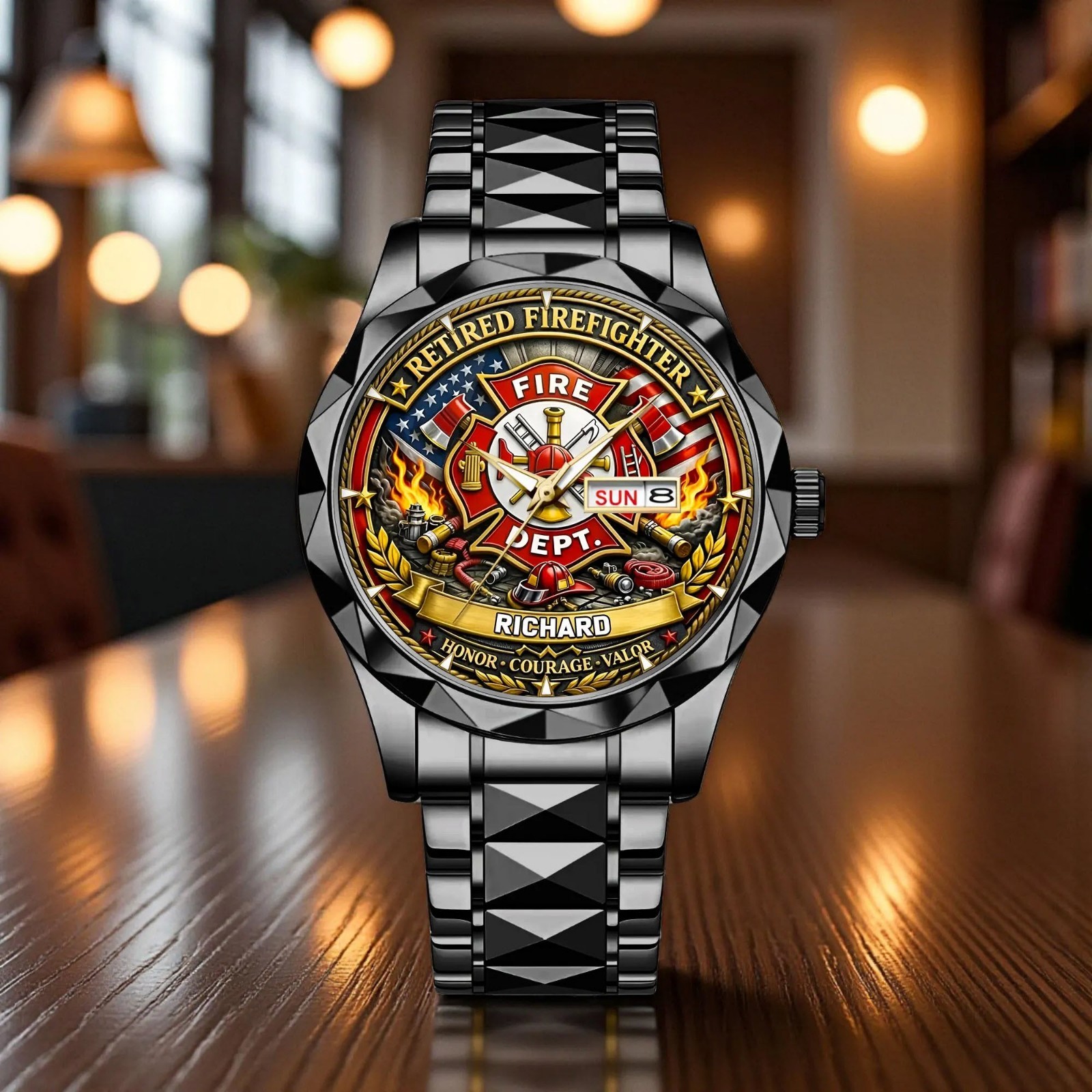Custom Retired Firefighter Watch Personalized Fire Dept Retirement Gift for Men
