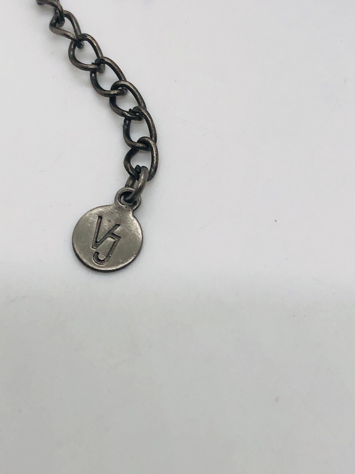 VJ square bronzetone pendant filigree faux leather cord necklace
