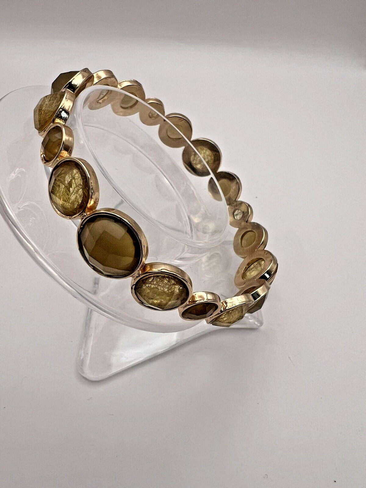 Set of 3 Bangle Bracelets Gold Tone Fashion Jewelry Open Back Rhinestones