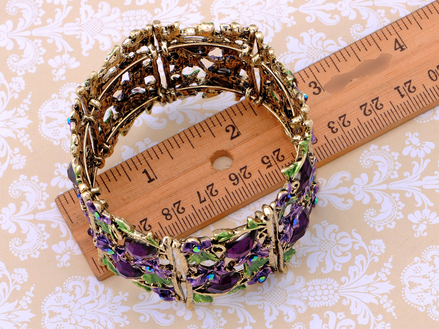 African Violet Flower Fields Garden Amethyst Crystal Rhinestone Bracelet Cuff