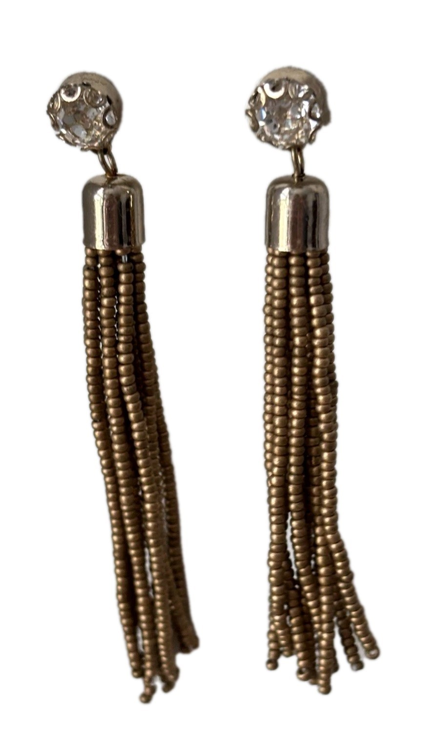 Lengthy Seed Bead Earrings/ Champagne Gold/ Measure 3.5 In Length