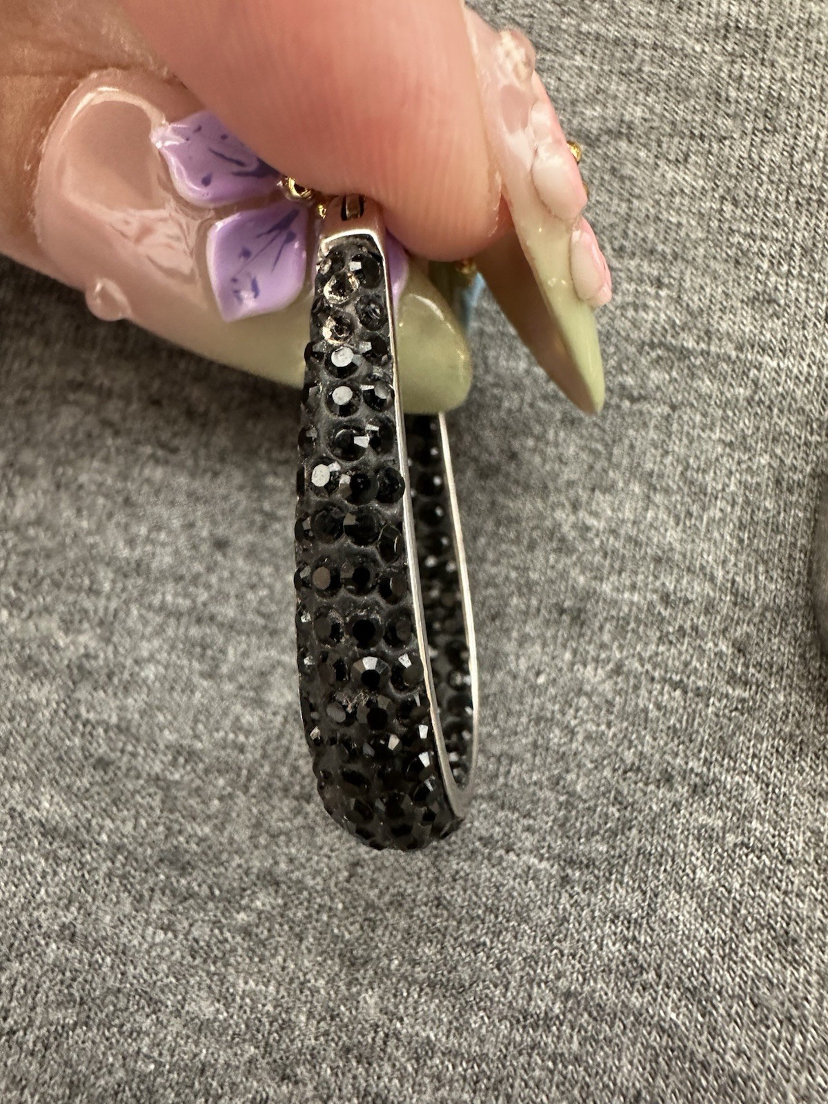 Sterling Silver 925 Black Cubic Zirconia Peek A Boo Earrings, 1.25in Long
