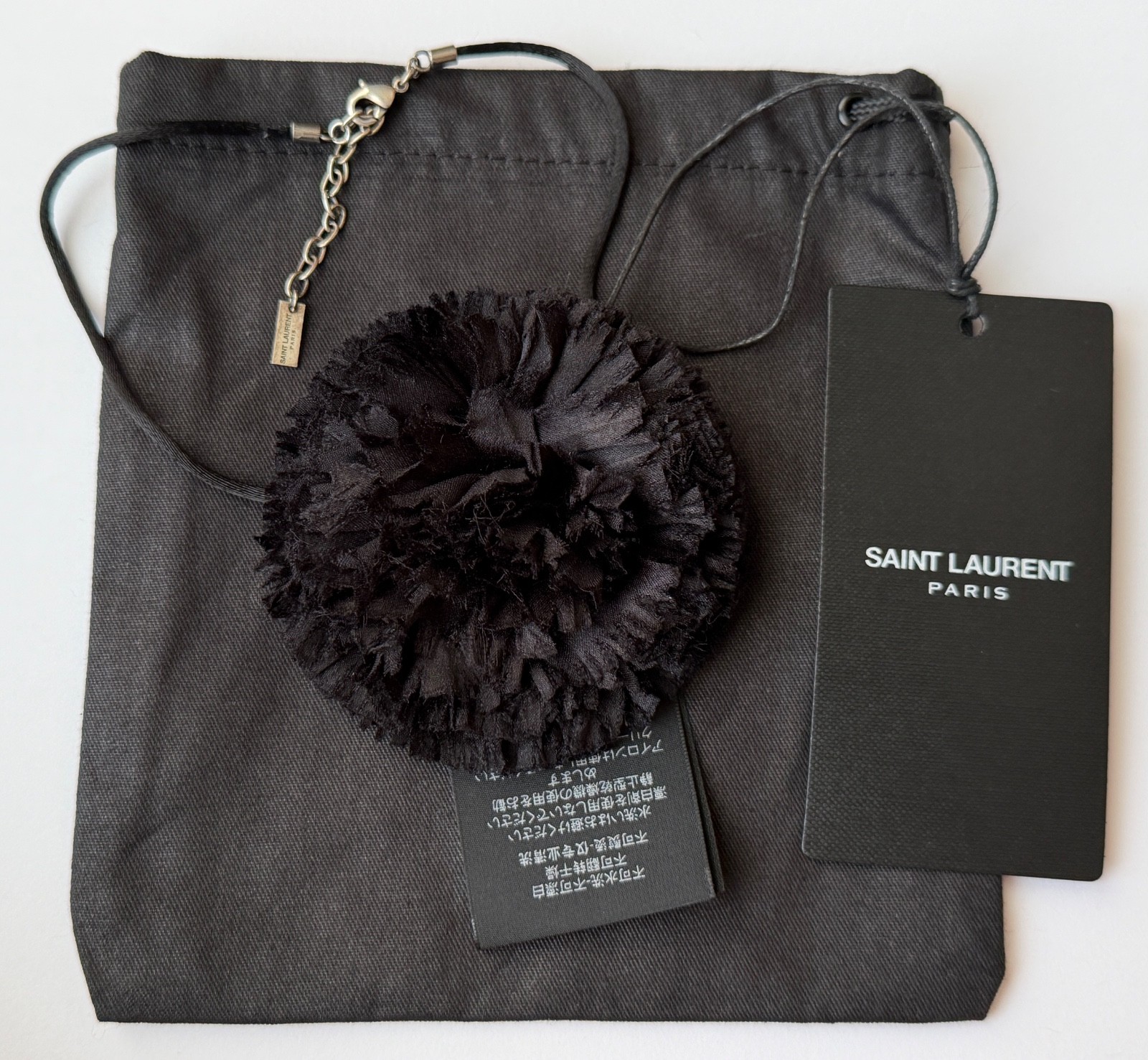 NWT Saint Laurent YSL Crumpled Silk Flower Jet Rose Runway Choker Necklace $1295