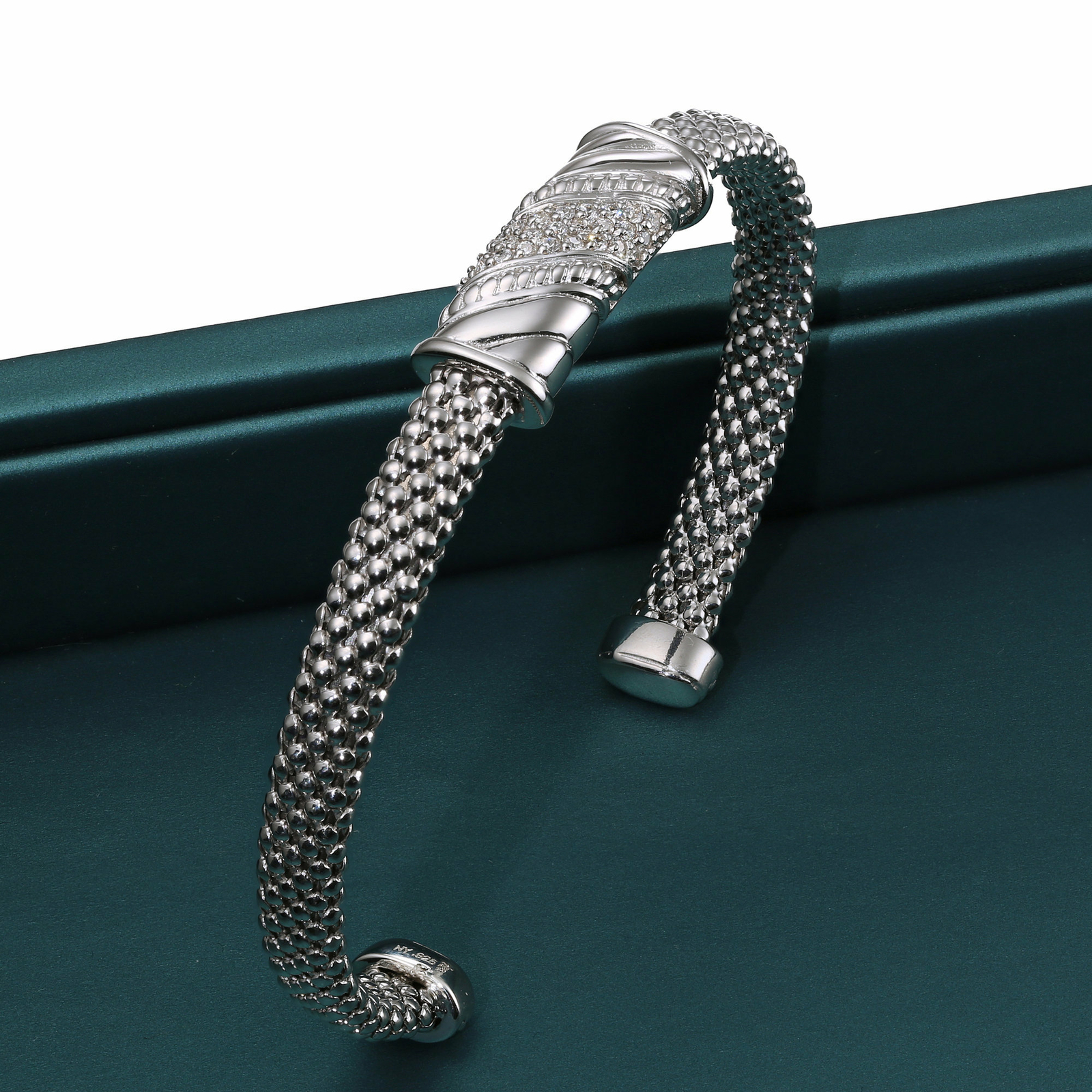 925 Solid Sterling Silver CZ Bar Italian Cuff Bracelet Slip On Bangle 6″-7″