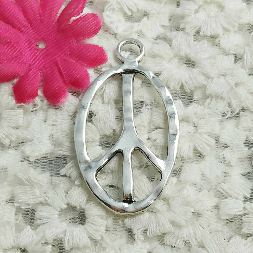 big PEACE SIGN LOVE HIPPIE RETRO pendant 18″ 925 Sterling Silver plate Necklace