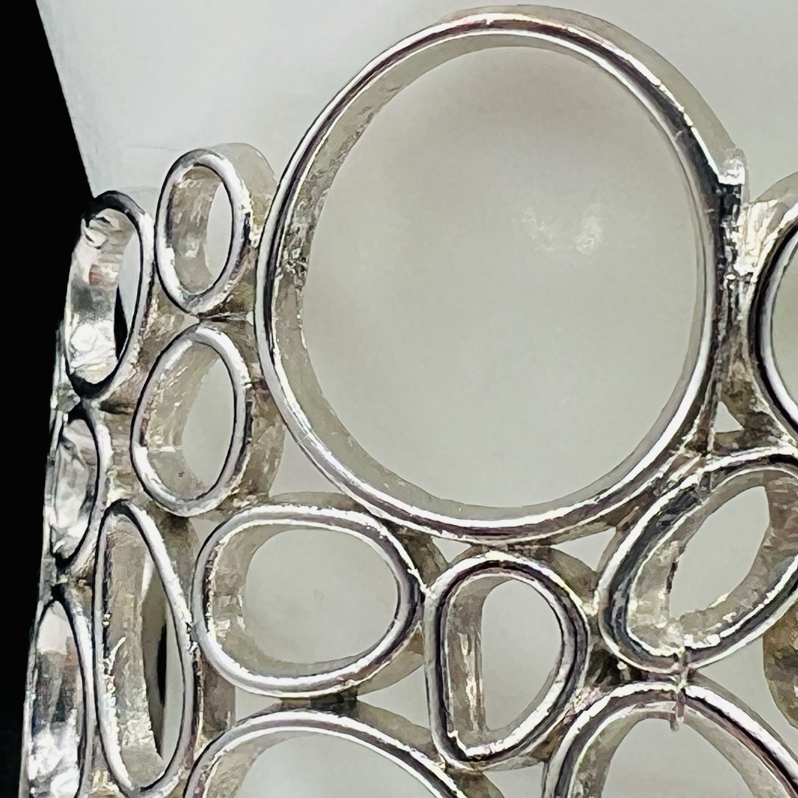 Wide Silver Tone Open Circle Cuff Bracelet Bubble Abstract Statement Modern Bold