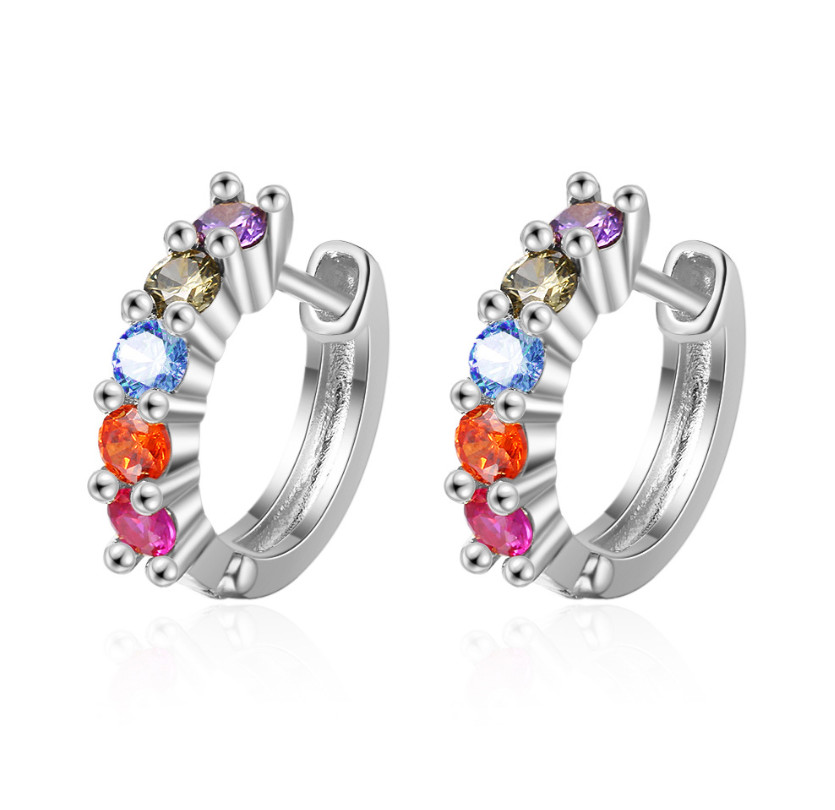 Women 925 Silver Tone Gold Rainbow CZ Huggie Hoop Snap Earrings 15mm Gift AF
