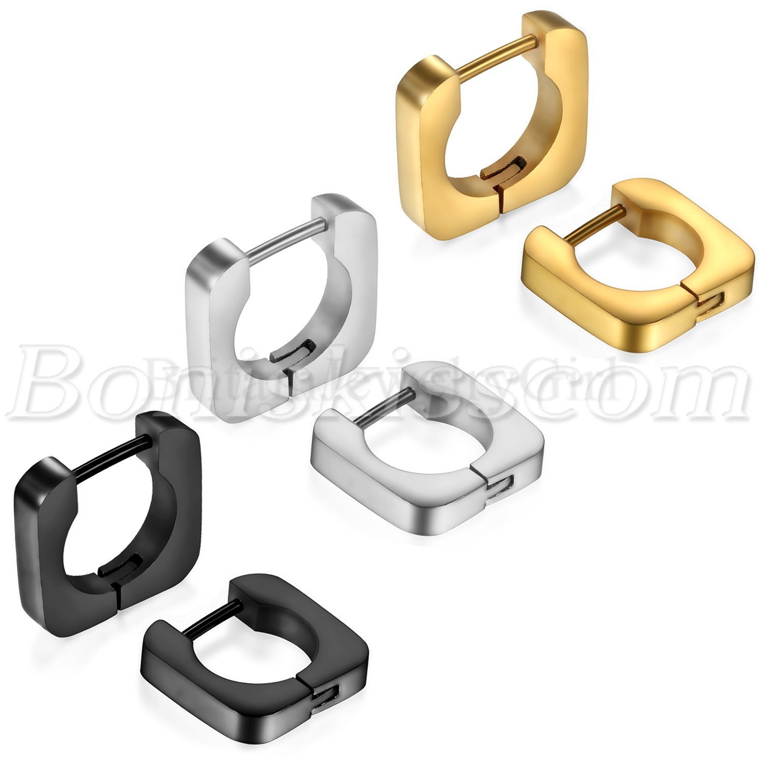 2pcs Men’s Women’s Fashion Stainless Steel Square Hoop Huggie Ear Studs Earrings