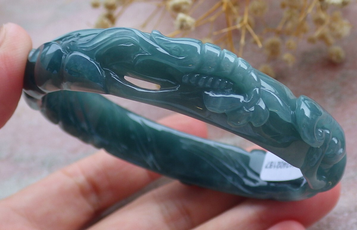 Certified Green A JADE Jadeite Lobster Shrimp Bangle Bracelet 58mm 手镯 679774
