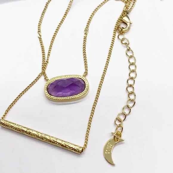 Luna Norte Free People Necklace Set Layered Amethyst/Bar 14K Gold Plated NWT NIB