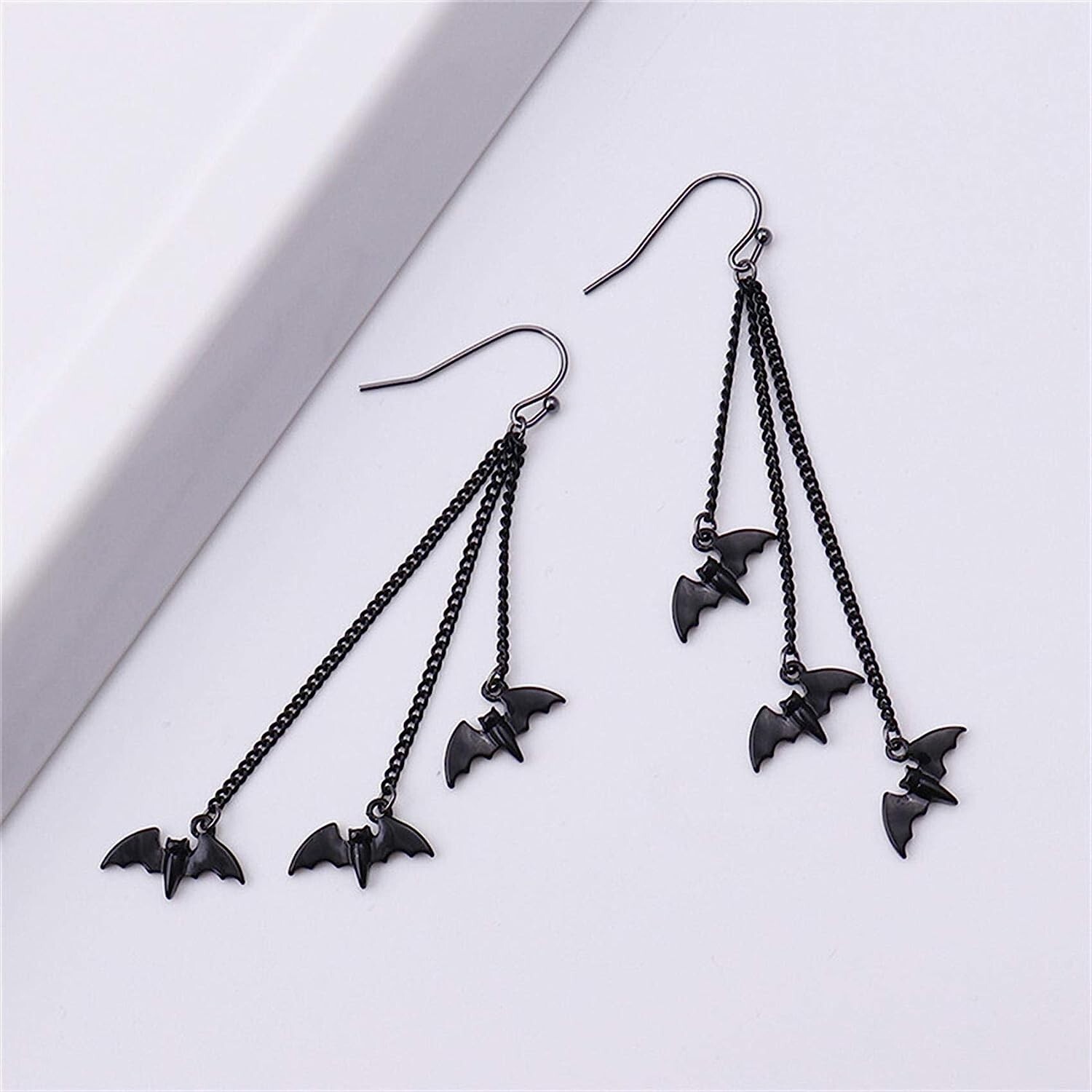 Black Bat Goth Dangle Earrings – Halloween, Punk Earring Jewelry – Vampire