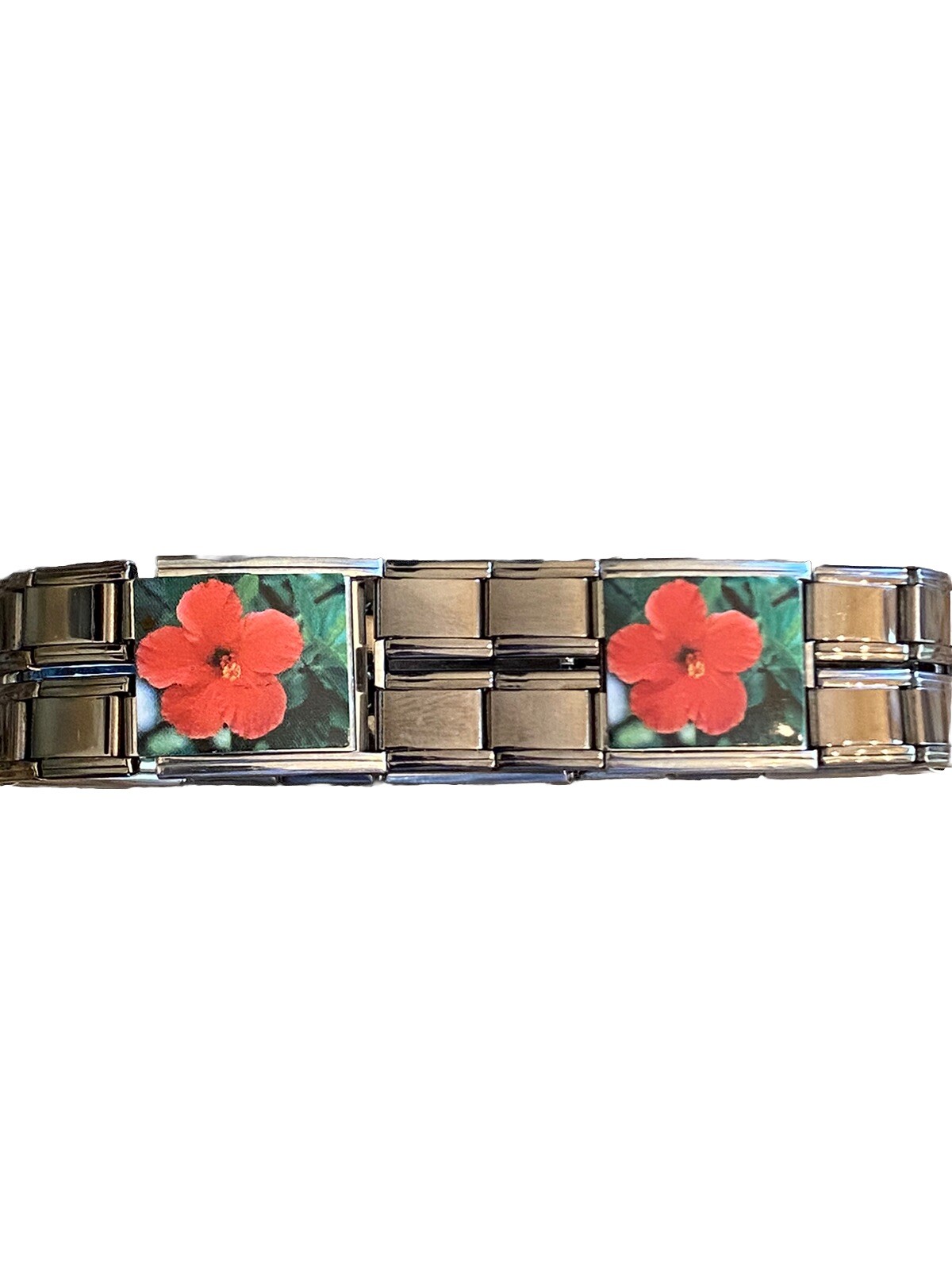 9mm & 18mm Red Hibiscus Flower Italian Charm Bracelet New