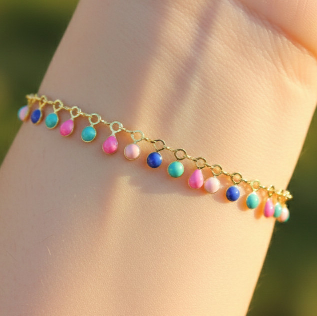 Designer Rainbow Dangle Bracelet – Elegant 18K Gold Plated Fashion Jewelry