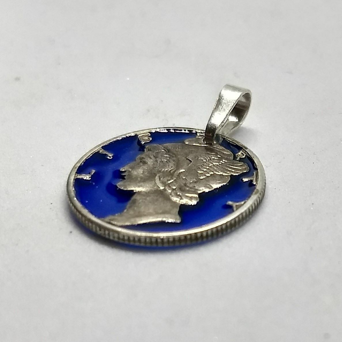 Epoxy Filled Mercury Dime Cut Coin Pendant