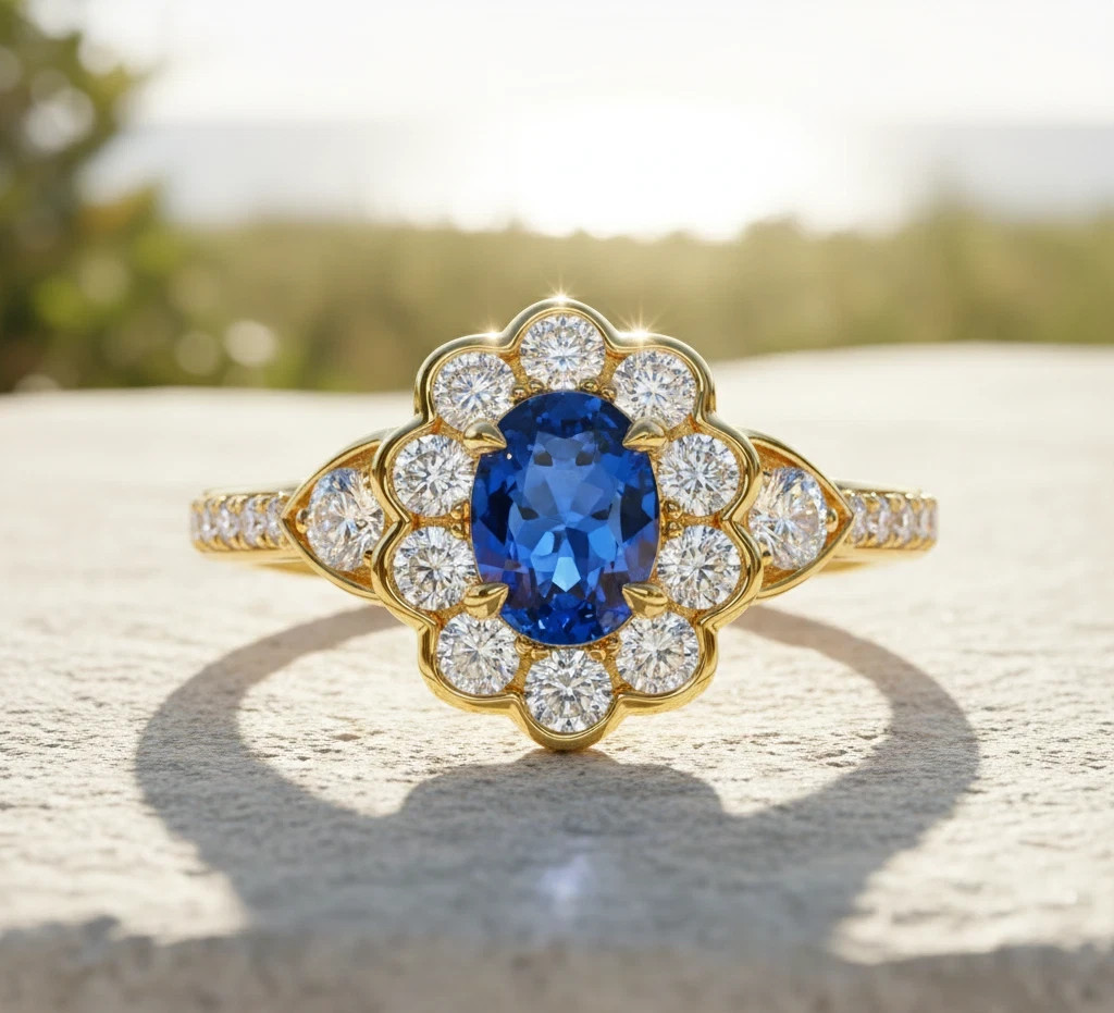 2.37 Ct Oval Cut Natural Sapphire & Diamond Wedding Ring 14K Yellow Gold Size 8