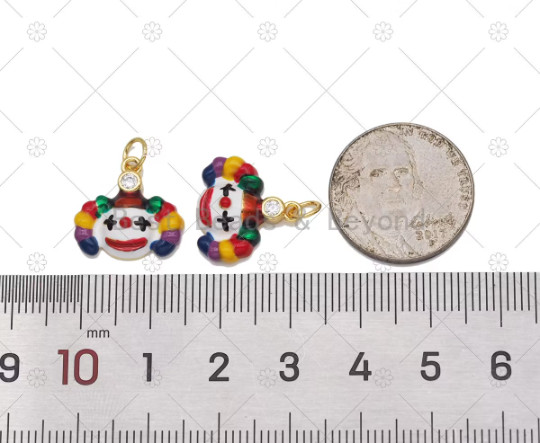 Colorful Enamel Clown Head Shape Pendant,18K Gold Filled Clown Charm, Necklace