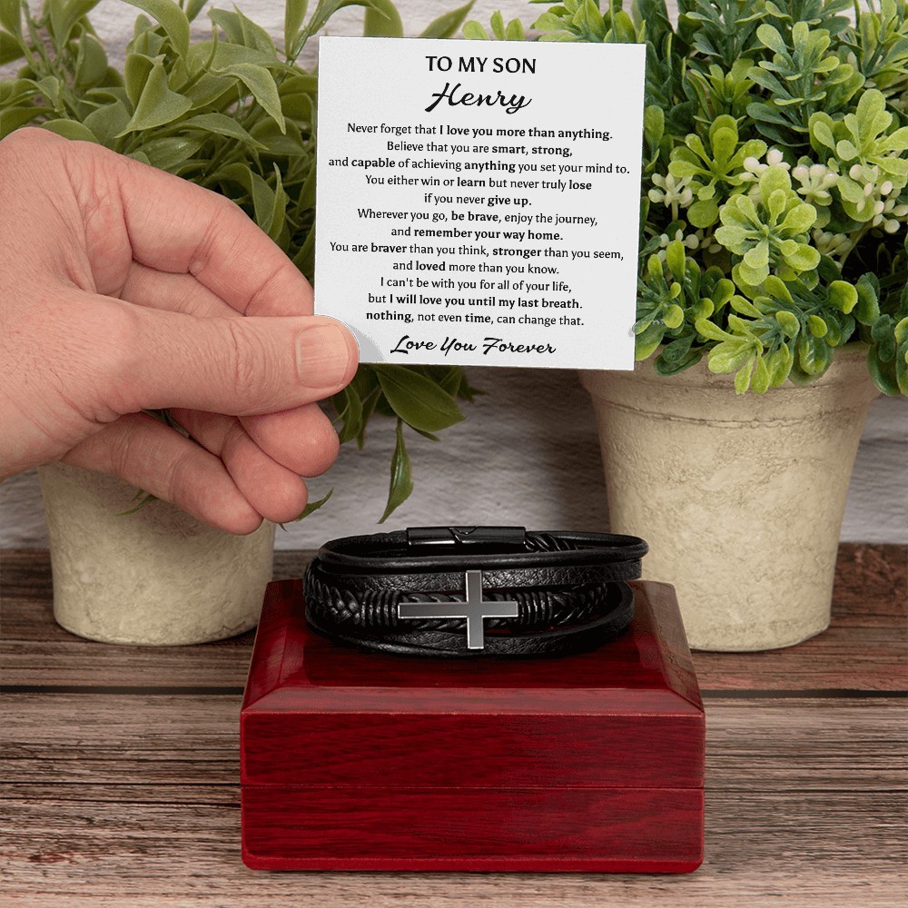 To My Son Cross Bracelet Christmas Birthday Graduation Gift for Teen Boys Men