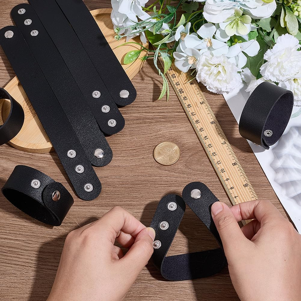 12PCS 8.98 X 0.98 Inch PU Leather Bracelet Blanks Adjustable Plain Wristband Bul