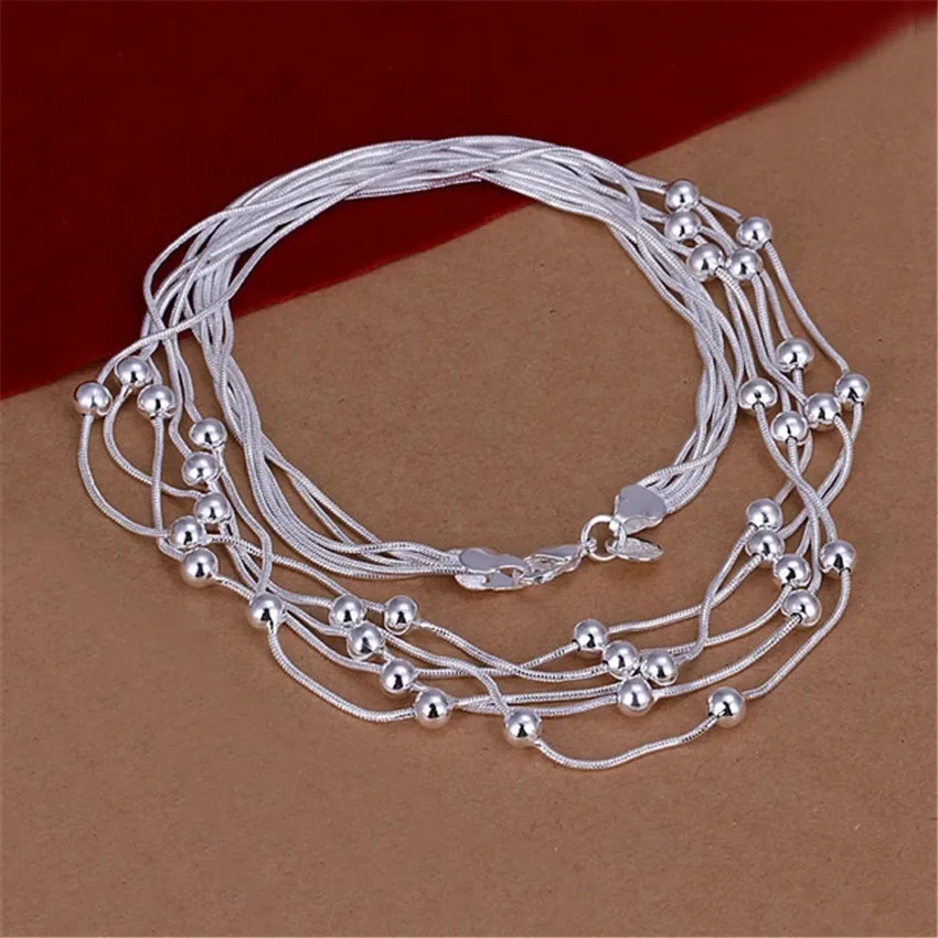 925 Sterling Silver Necklace Solid Bead Chain 18 Inch Length Women Jewelry