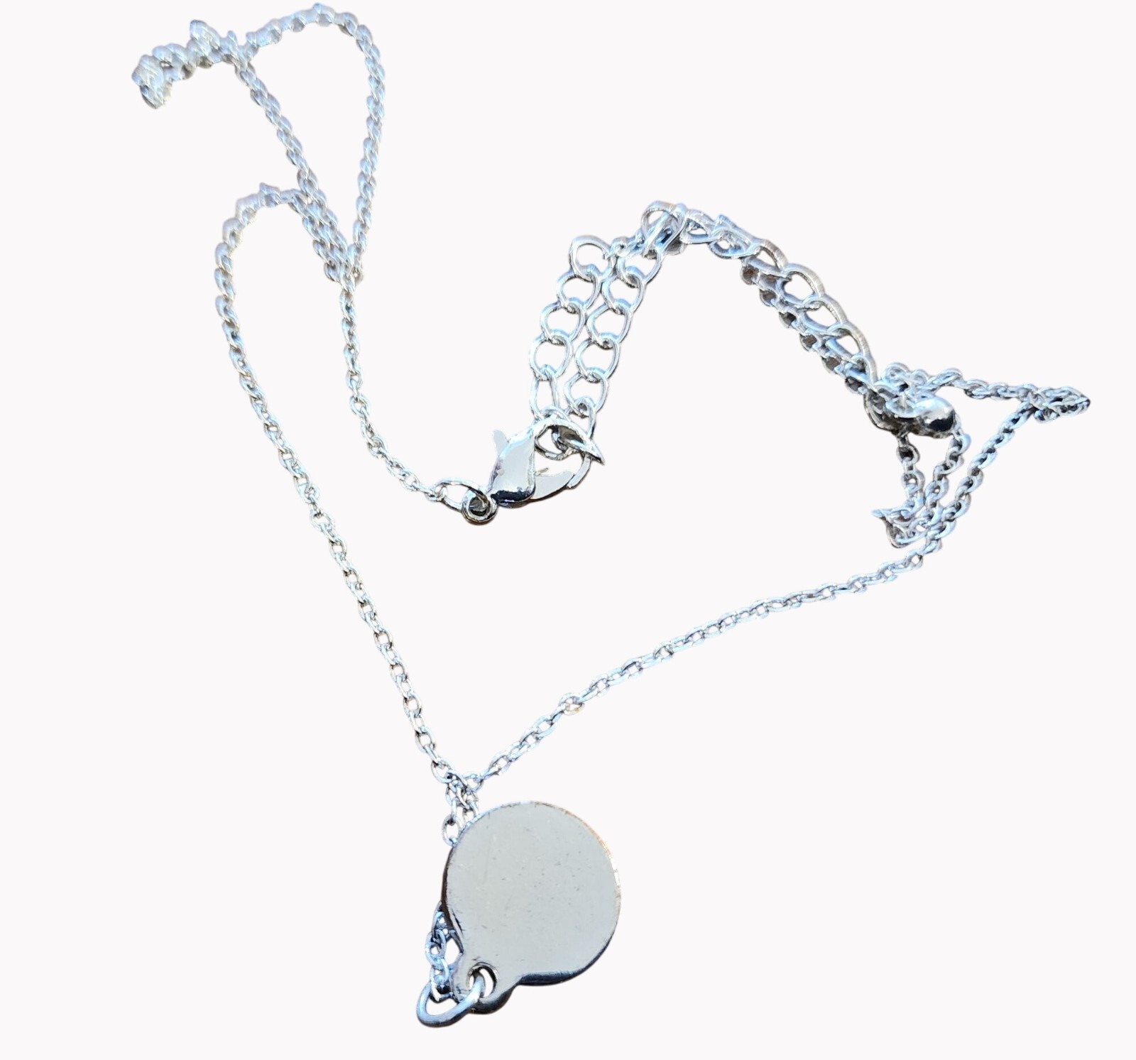 Silvertone Necklace w 1/2 Inch Diameter “Love” Pendant On 16.5-20 Inch Chain