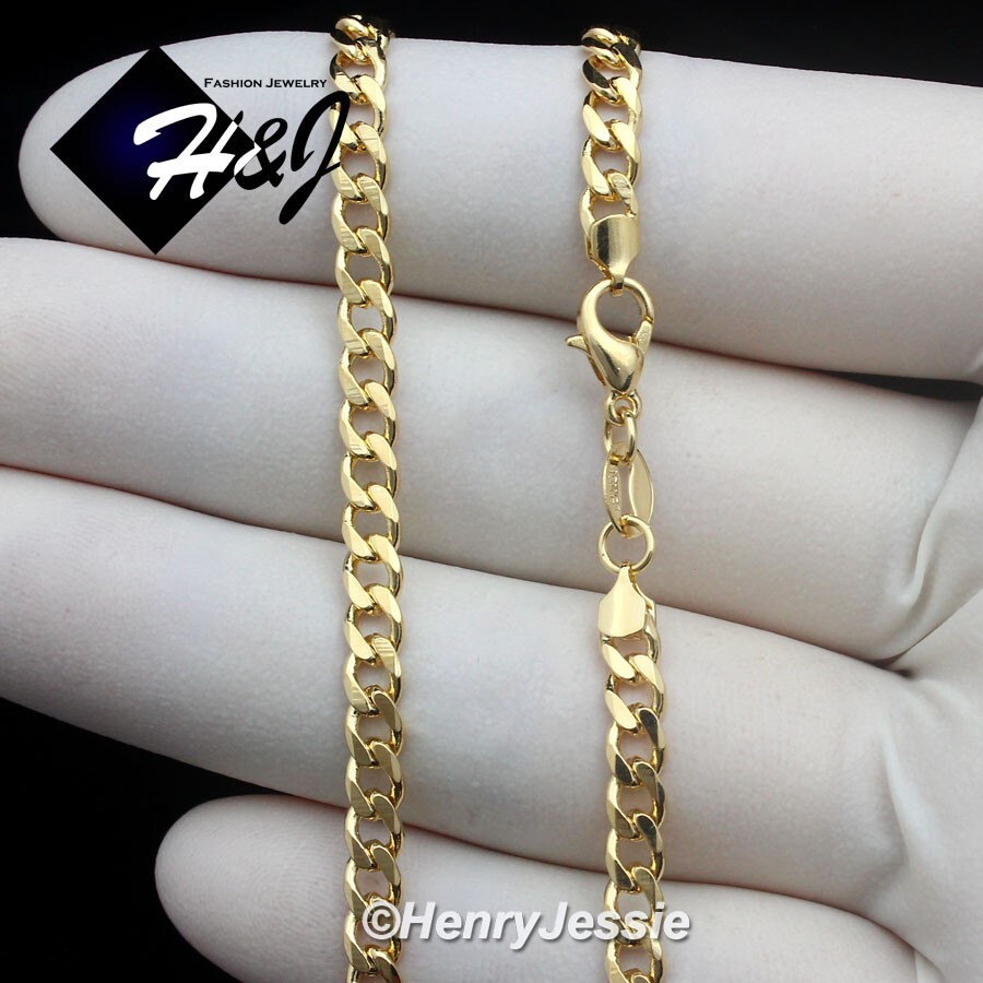18″20″24″MEN WOMEN 18K Gold Filled 4mm Gold Cuban Curb Link Chain Necklace*GFN6