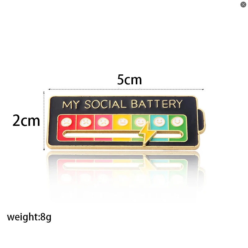 Funny Social Battery Slider Pin – 7-Mood Expression Badge, Cute Interactive Pin