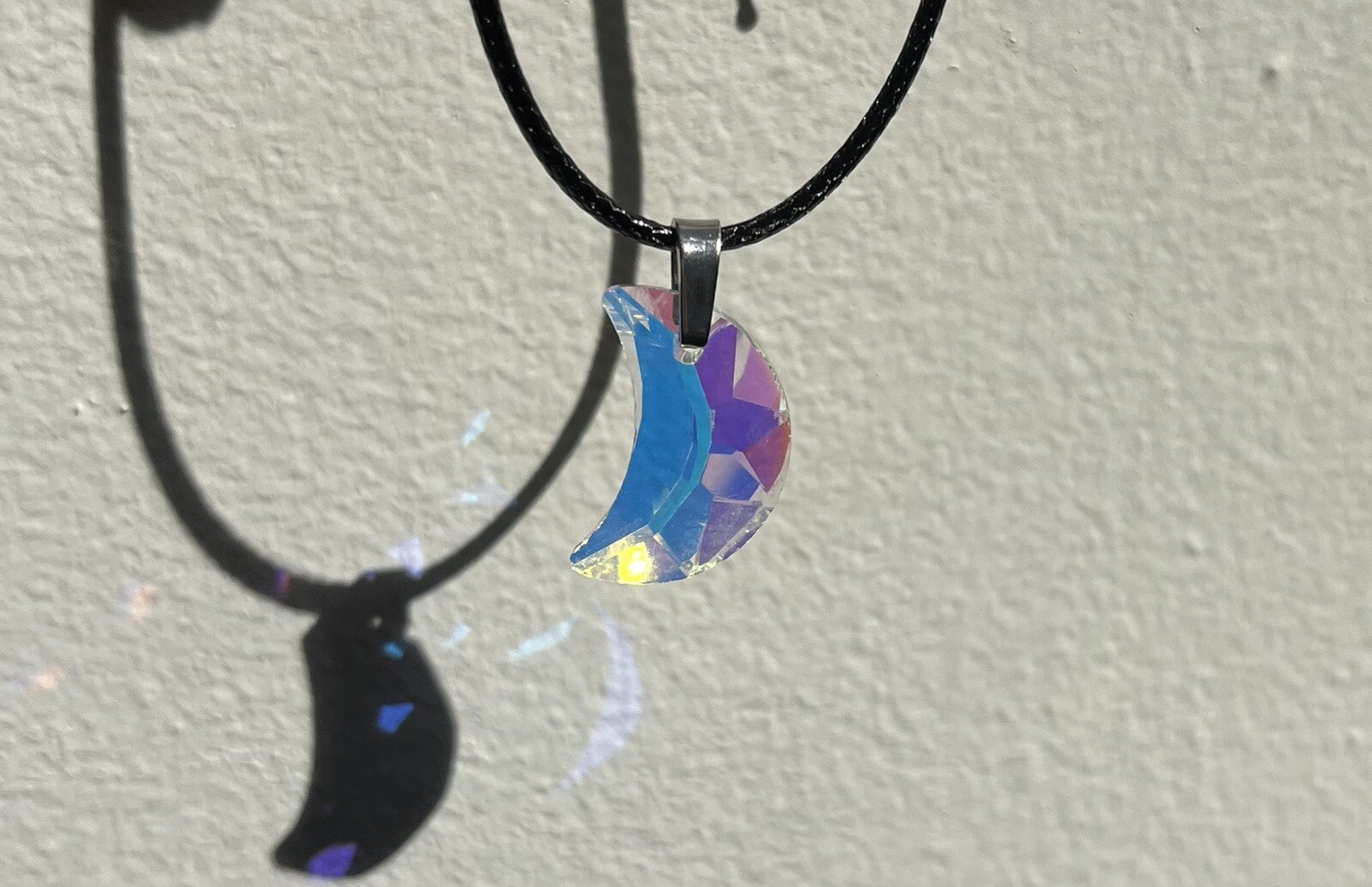 Swarovski Crystal Moon Aurora Borealis 1mm Black Leather Cord Women Necklace