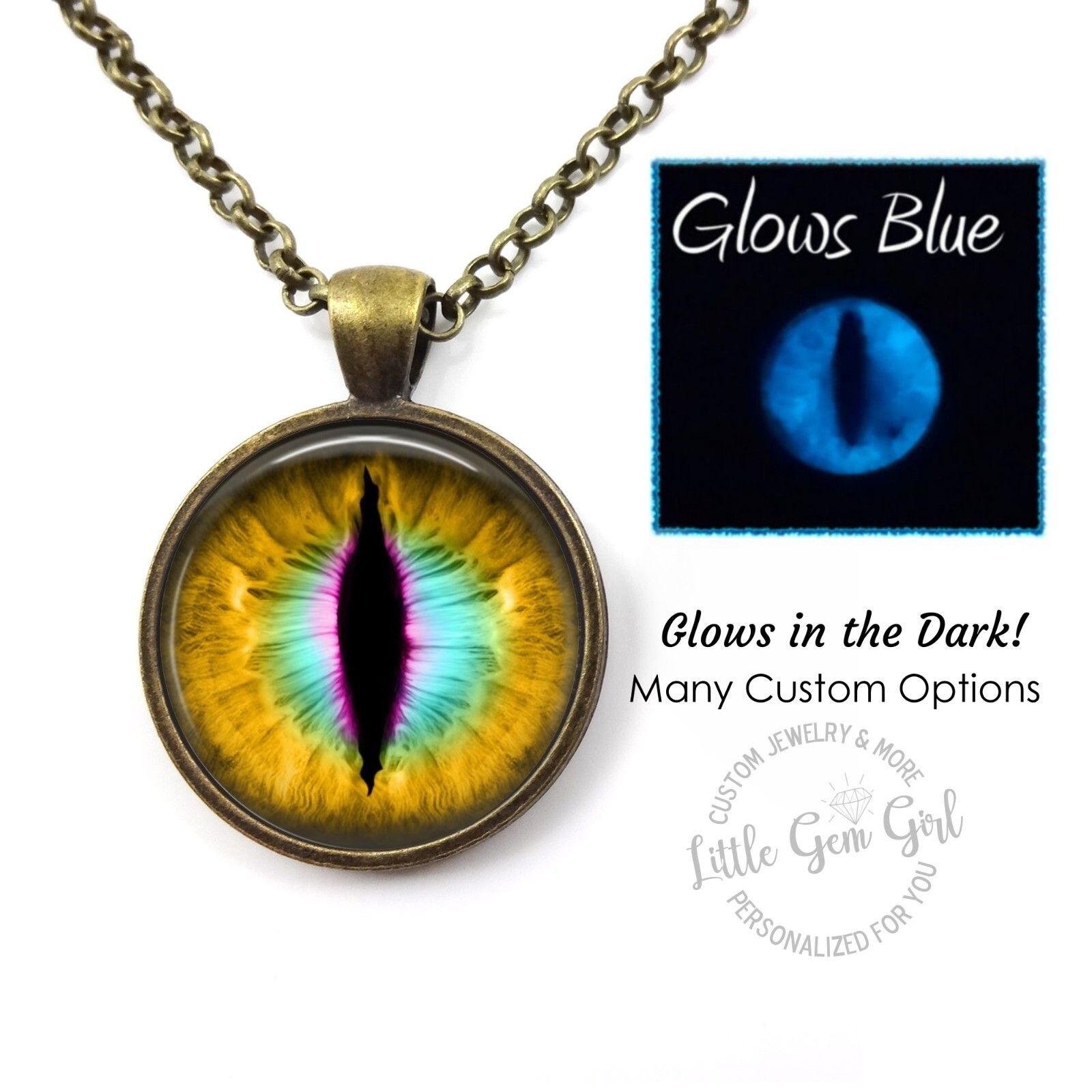 Glowing Cat Dragon Eyeball Necklace – Custom Colors Glow in the Dark Eye Jewelry