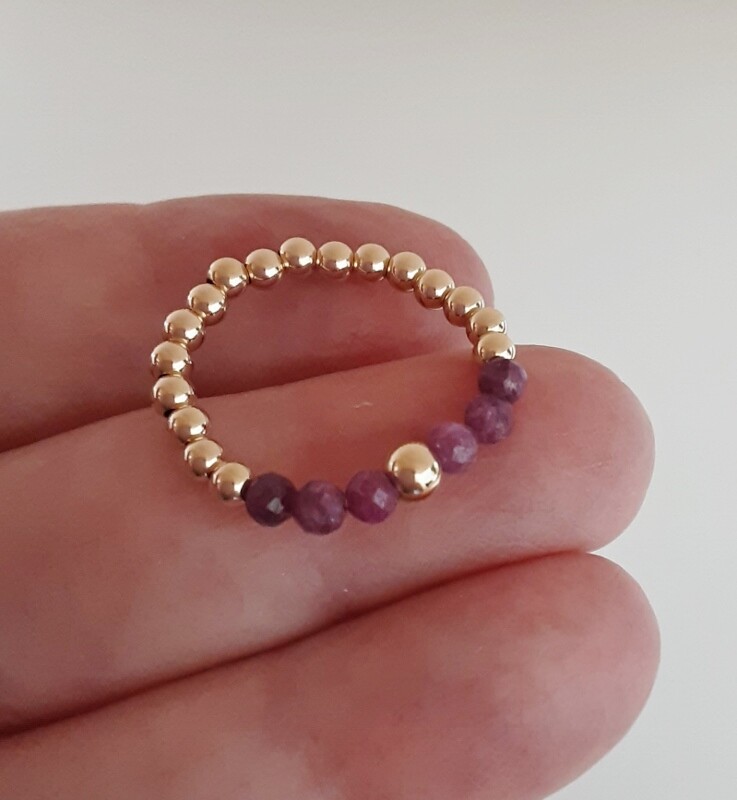 Ruby Gemstone’s & 14k Gold Filled Beaded Ring – All sizes available