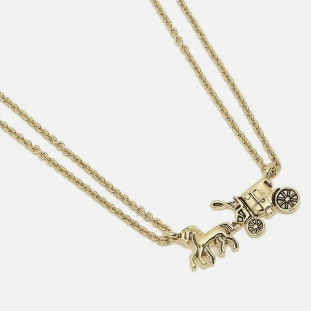 NWT Coach Gold Horse and Carriage Necklace