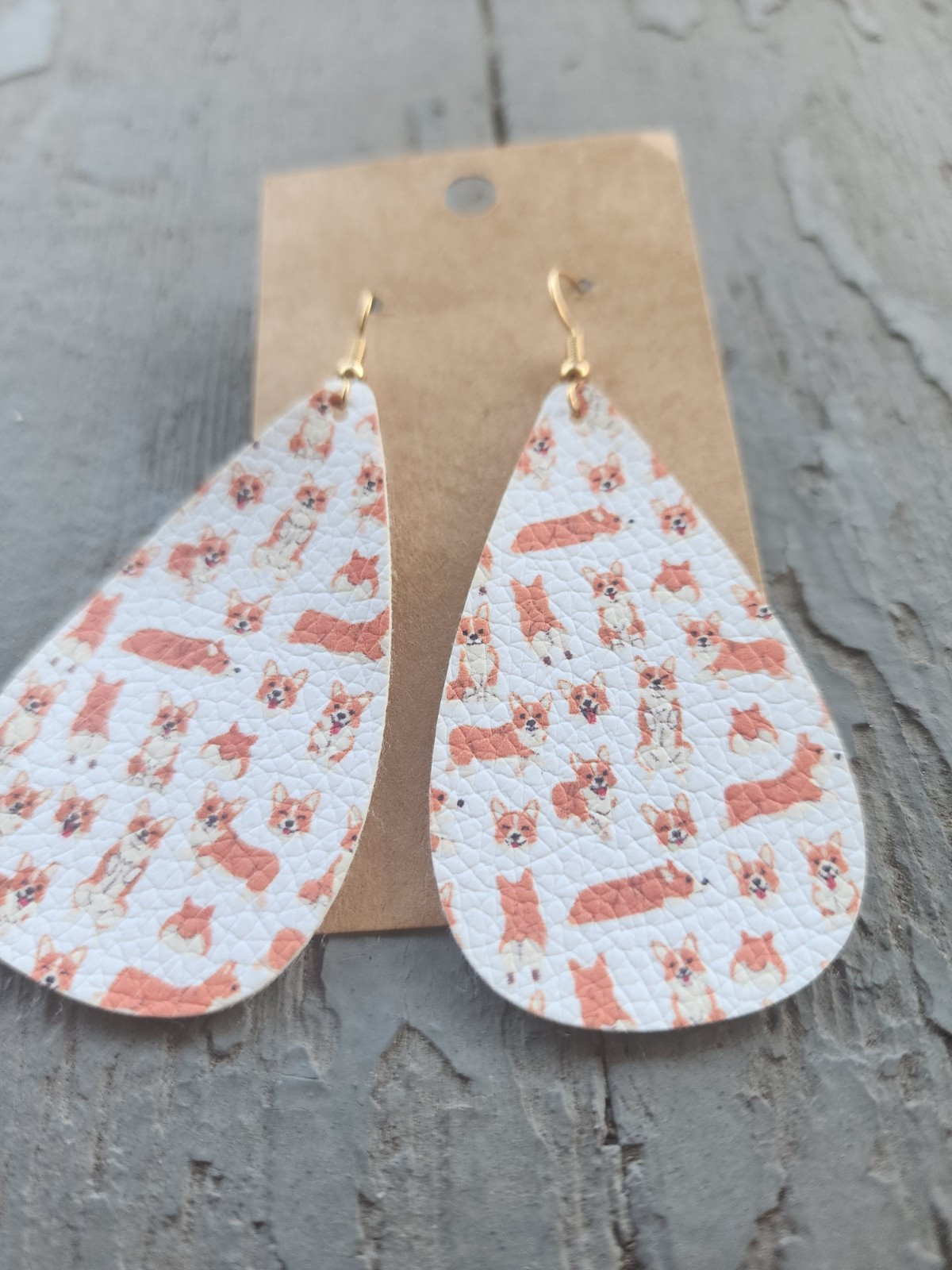 Faux Leather Single Sided Corgi Earrings – Nickel Free, Kawaii Earrings