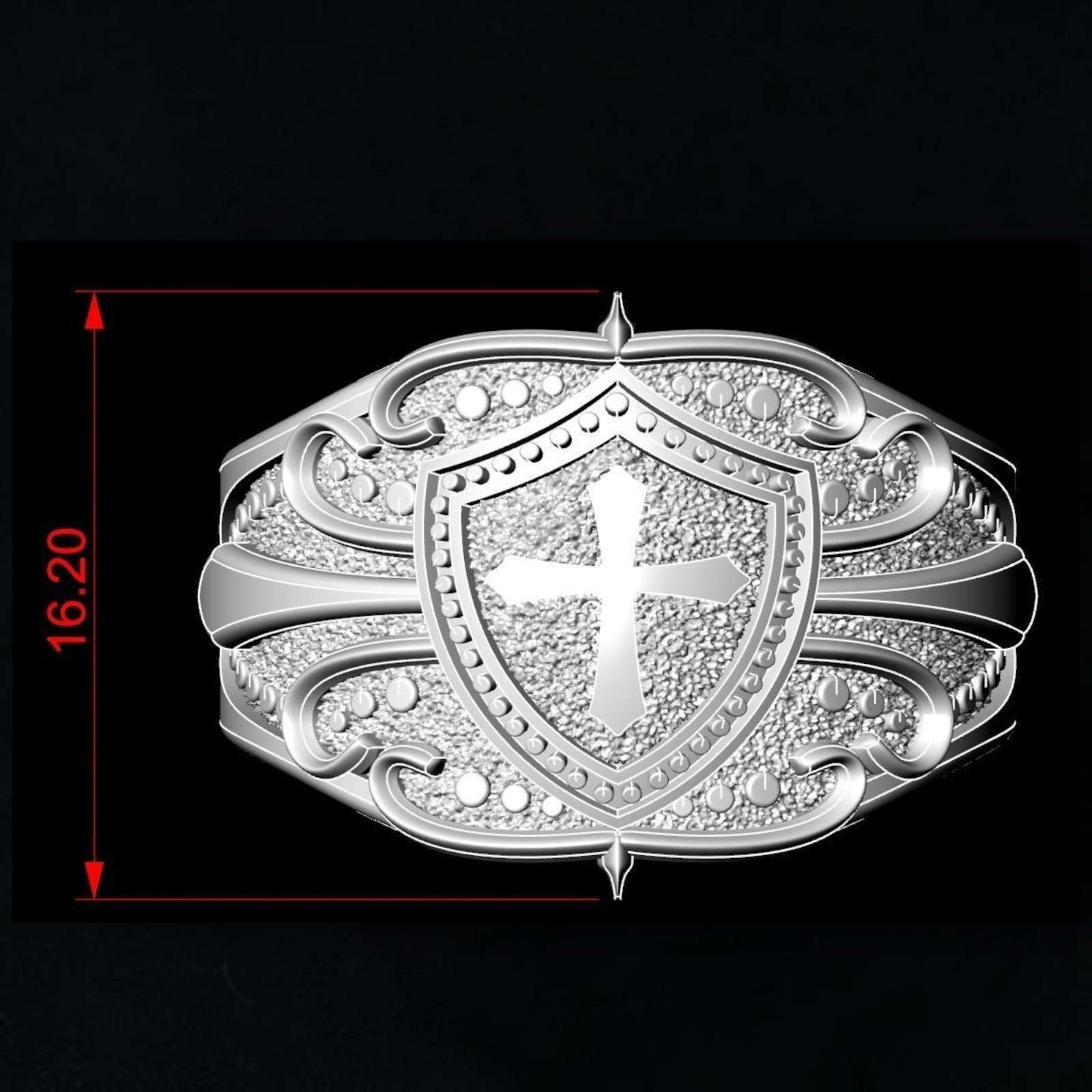 Men’s 925 Sterling Silver Knight Shield Cross Ring | Medieval Crusader