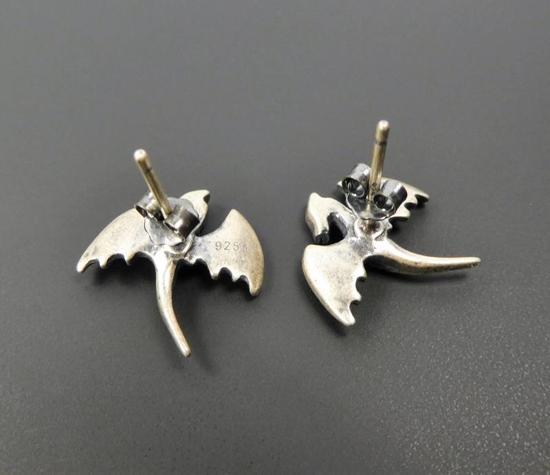 Handmade 925 Sterling Silver Small Open Wing Dragon Stud Earrings Unique Gothic