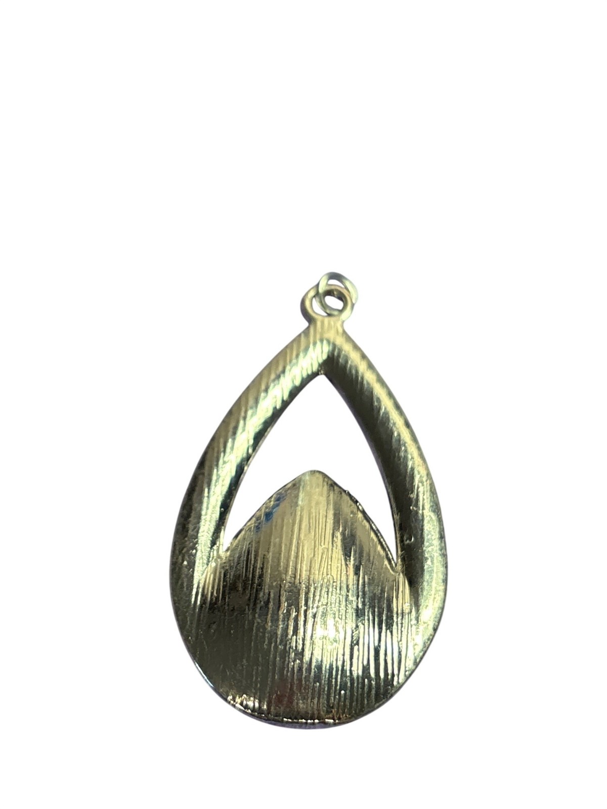 Silvertone Teardrop Pendant Green and Clear Rhinestones 2.25 inches