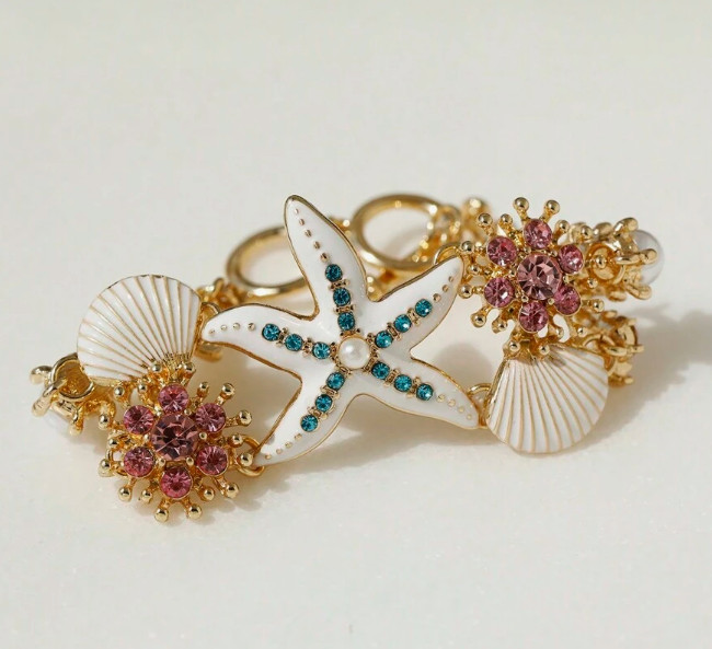Starfish Seashell Bracelet Pearls Nautical Statement Jewelry Beach Charms NEW