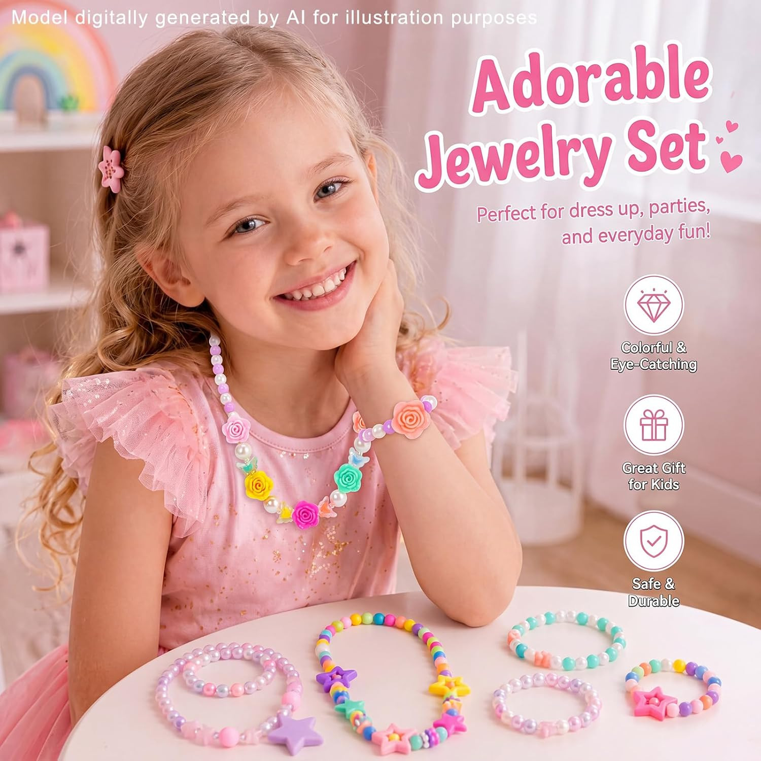 Kids Classic Jewelry, 6 Sets of Beaded Necklaces and Bracelets for Girls, Favors