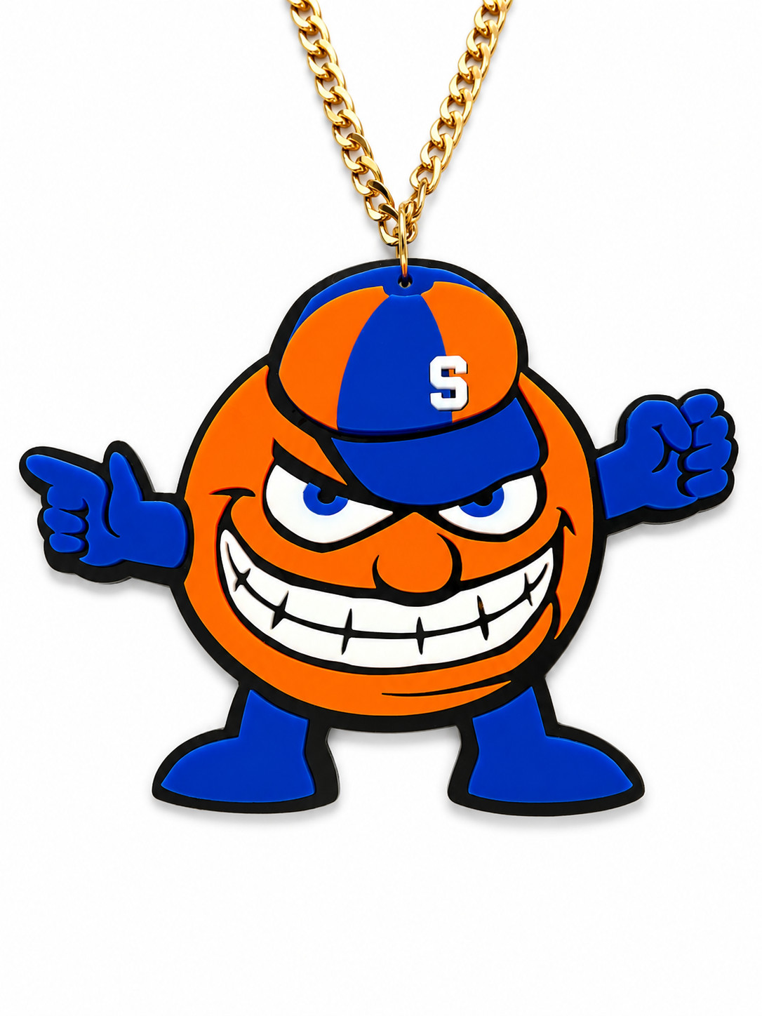 Syracuse Orange Acrylic Fan Chain Necklace Blue Orange Gold Pendant