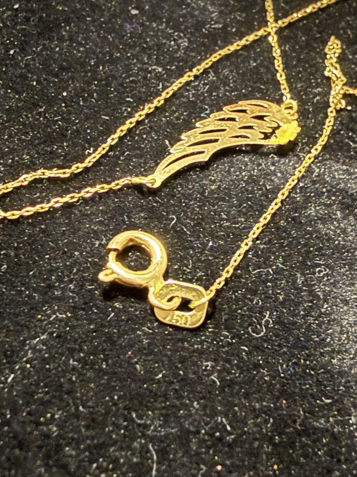 Solid 18k yellow gold wing charm necklace