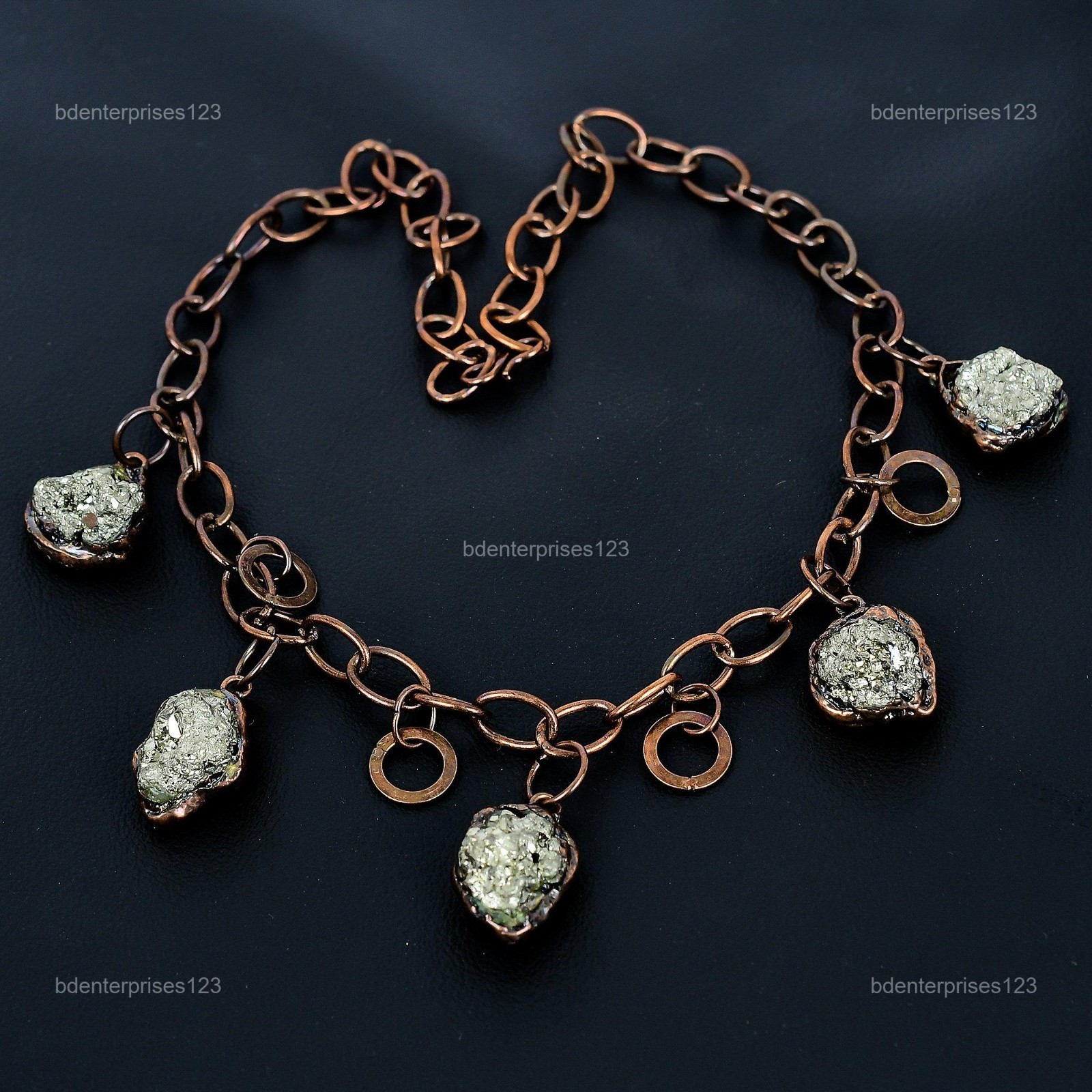 Copper Pentagon Pyrite Rough Gemstone Chain Electroformed New Necklace Jewelry