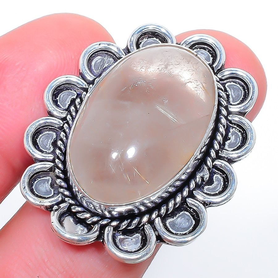 Natural Golden Rutilated Quartz 925 Silver Plated Jewelry Ring s.9 LR-8633