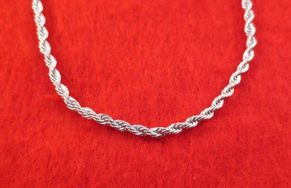 16 INCH 14KT WHITE GOLD PLATED 3MM ROPE CHAIN NECKLACE
