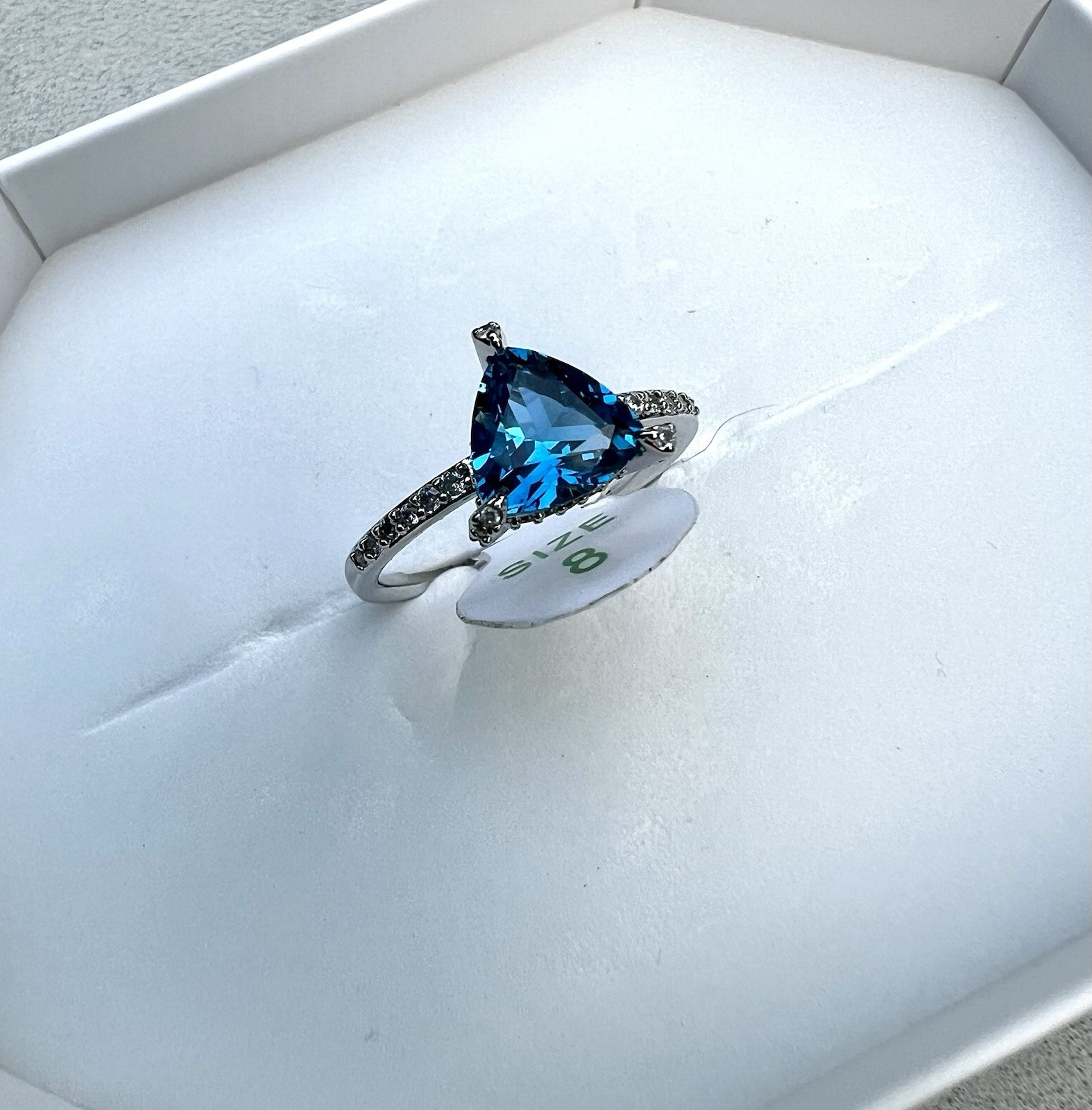 Bomb Party “Illuminated Moments” Lab Aqua Blue Spinel SZ 8 On Rhodium-no Og Bag