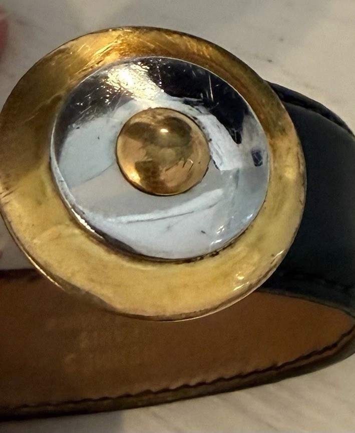 Hermes Black Leather Cuff Bracelet Made in France Signed Gold/Silver Hardware